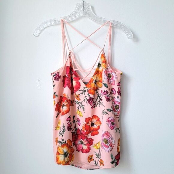 EXPRESS Criss Cross Spaghetti Straps Camisole Floral Pink Red Size XS - Picture 1 of 5